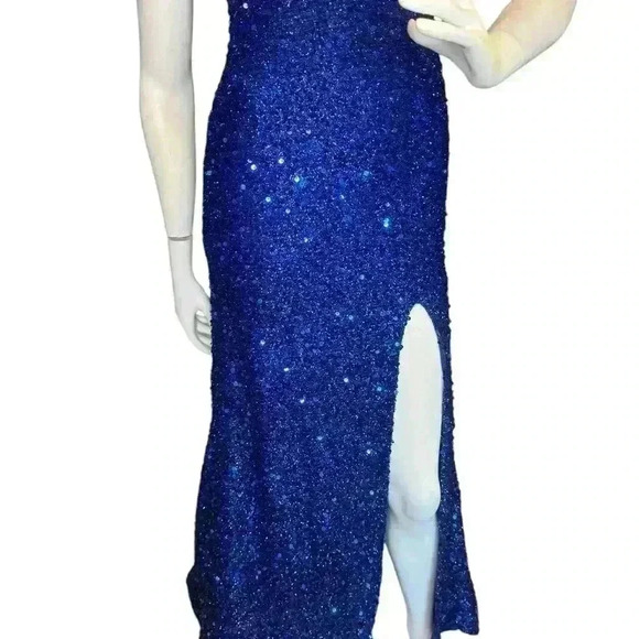 Unbranded V neck backless stretch sequin slit sleeveless evening maxi dress. - Picture 4 of 16